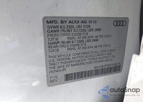2023 Audi Q3 Premium 45 Tfsi S Line Quattro Tiptronic из США, поврежденный, VIN WA1DECF3XP1109375